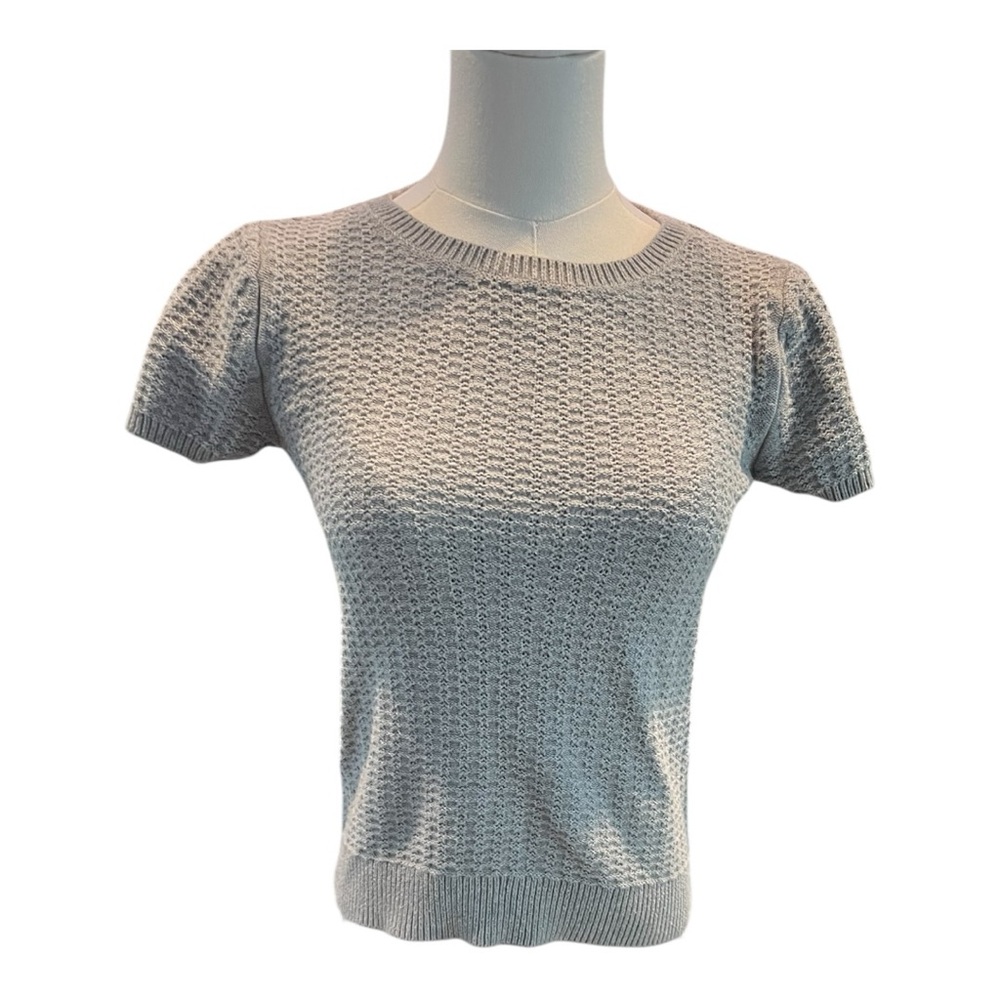 Frenchi Grey Knit Short‎ Sleeve Sweater with Back Black Bow Size Medium